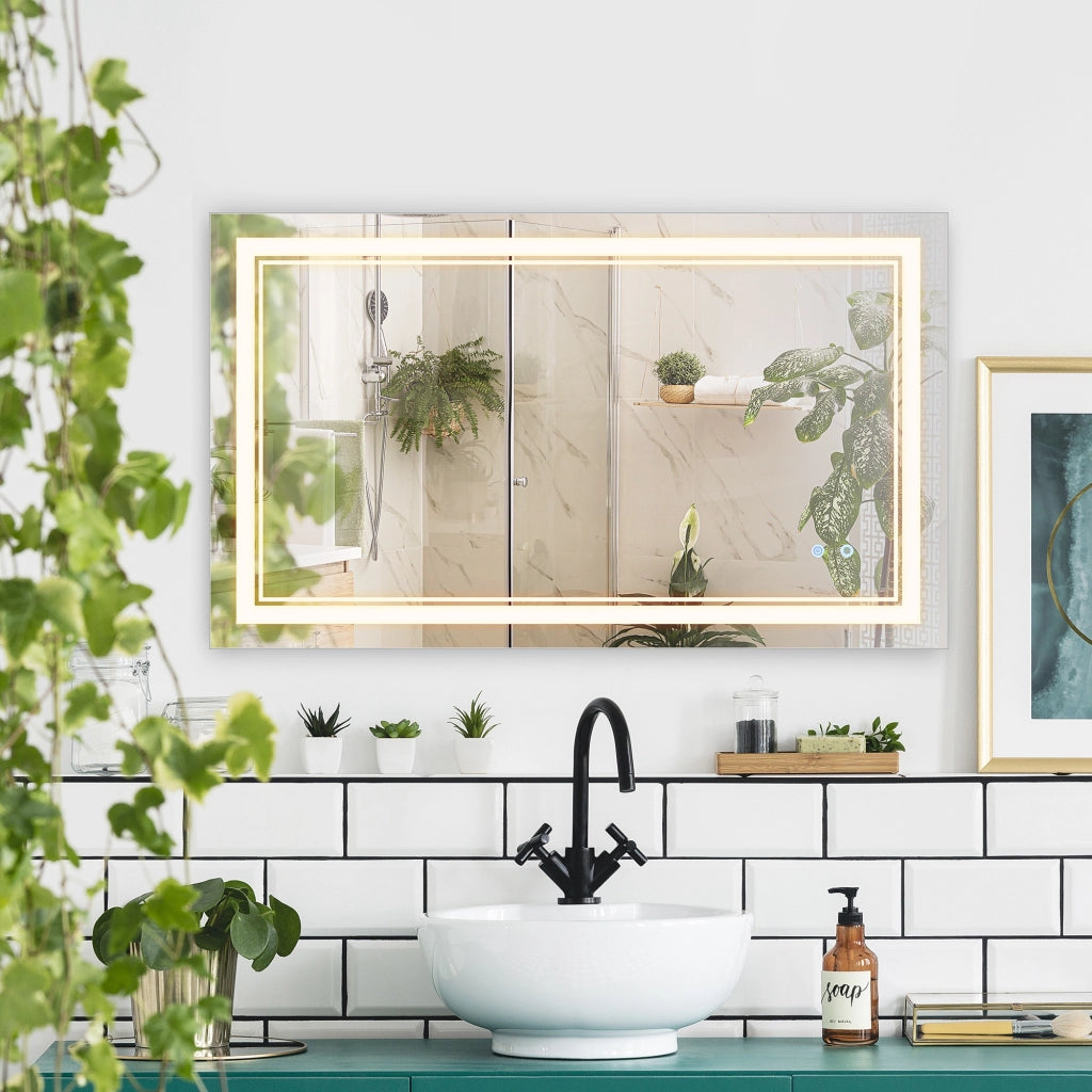Specchio Bagno LED con Luce Regolabile e Interruttore Touch ¨C zephmum ¨C 100x60 cm Argento
