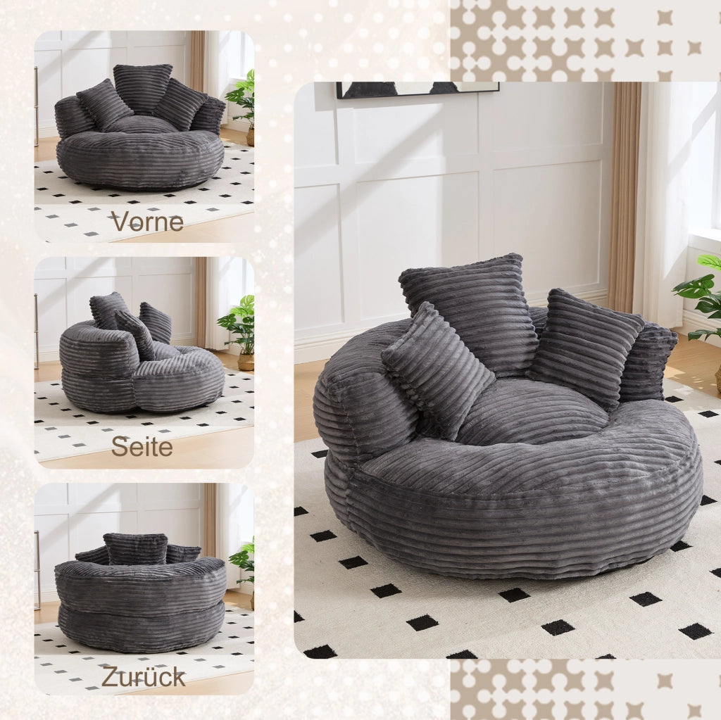 Poltrona sacco in velluto a coste grigio scuro 108x108x52 cm