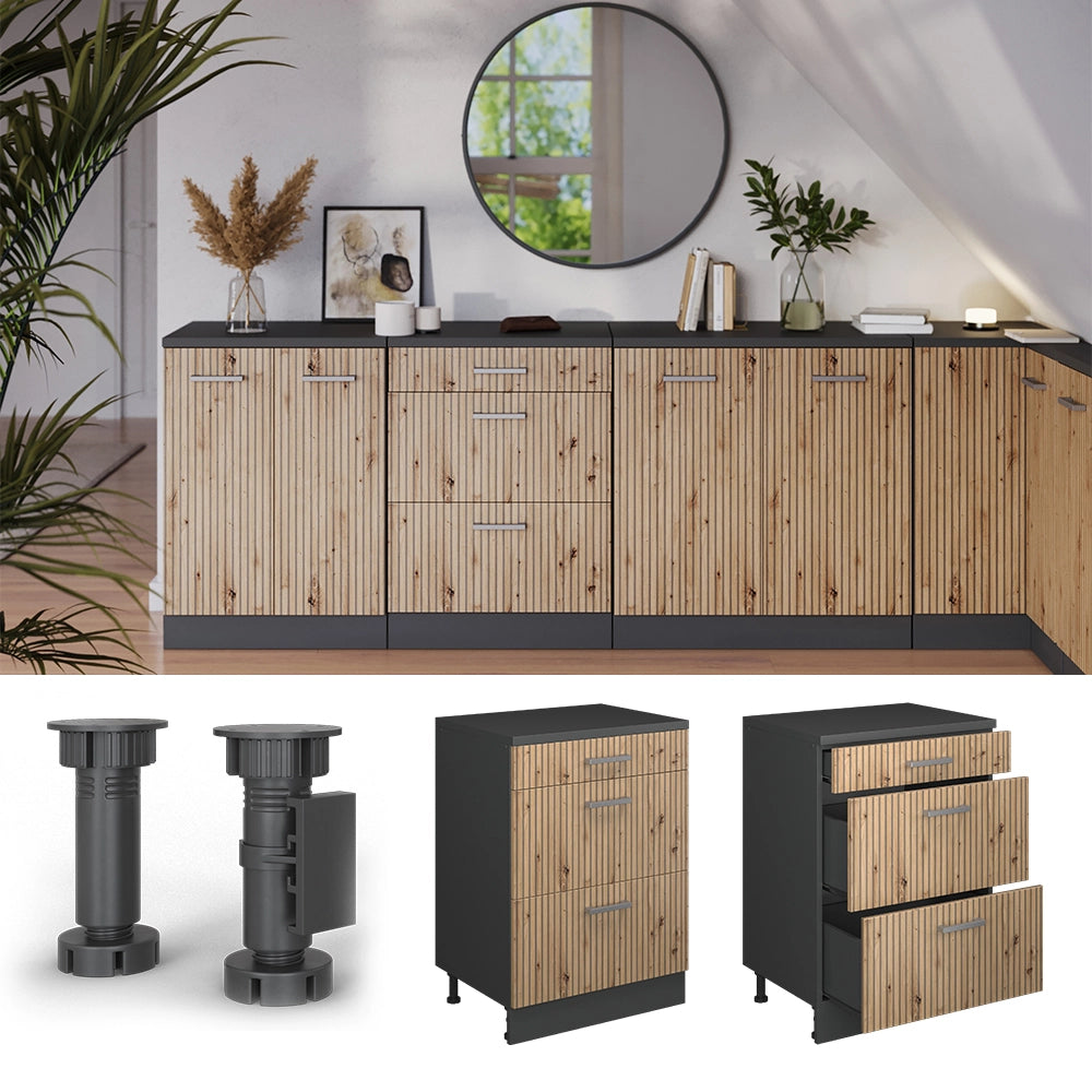 Mobile per mansarda Rion Rovere artigianale/Antracite 60 x 83.8 cm senza inclinazione con 3 cassetti Vicco