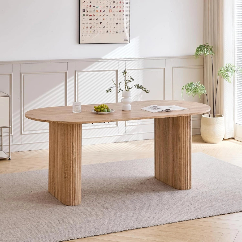 GrandCA HOME Tavolo da Pranzo Ovale in Legno, Tavolo da Cucina Moderno da 180 CM, Ampia Scrivania in MDF per 6-8 Persone (Marrone Chiaro)