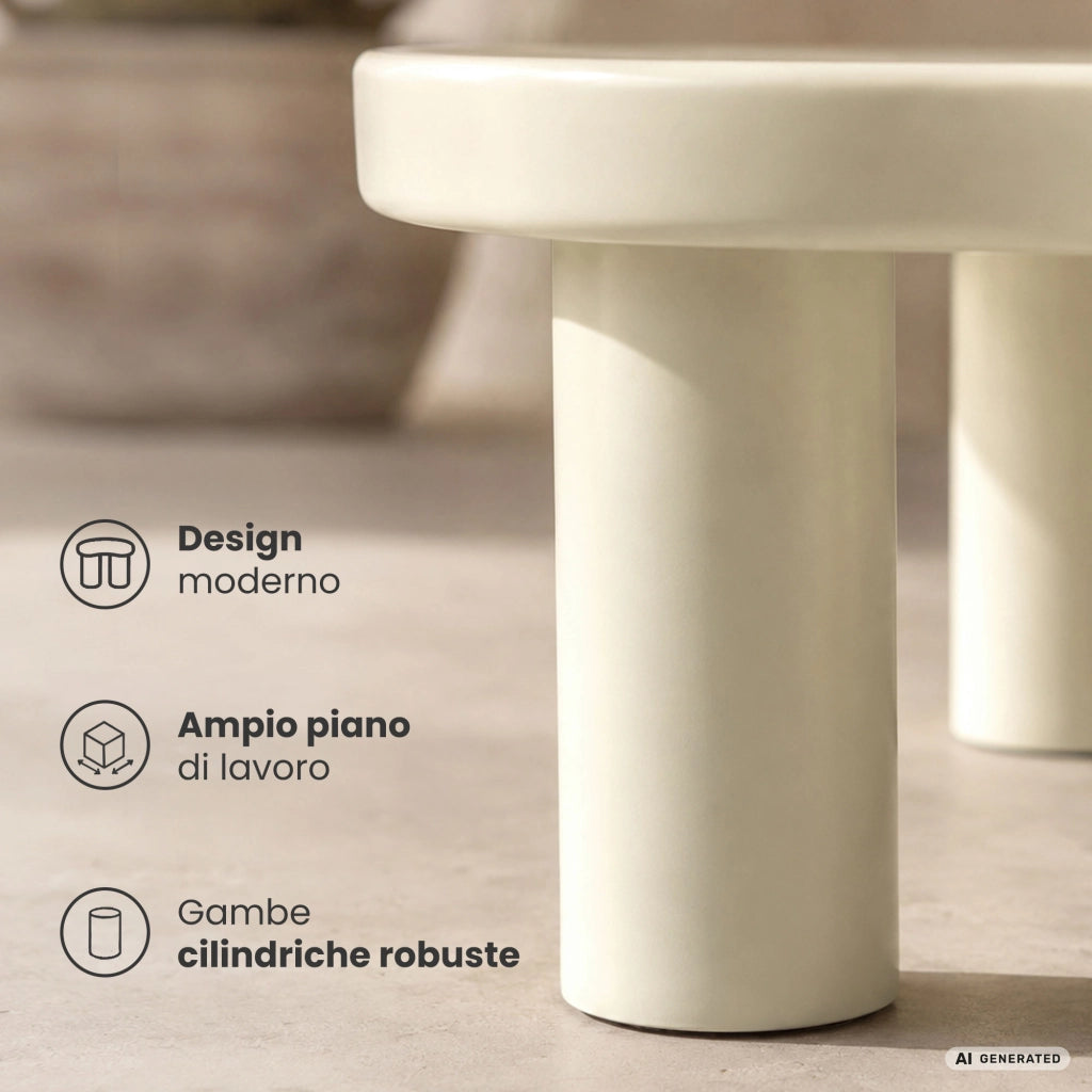 Tavolino da salotto ovale MATCHA 85 cm crema con quattro gambe cilindriche