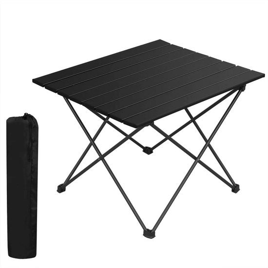 Tavolo da Campeggio in Alluminio - Nero - Ripiegabile e Portatile - Inclusa Tasca Portatile - Resistente alle Intemperie - Per Campeggio, Giardino, Balcone e Esterno - 56x46x40 cm
