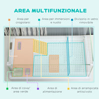 Vasca per Tartarughe 51x31x25,5 cm con Filtro a 3 Livelli e Pannelli in Vetro e ABS Bianco
