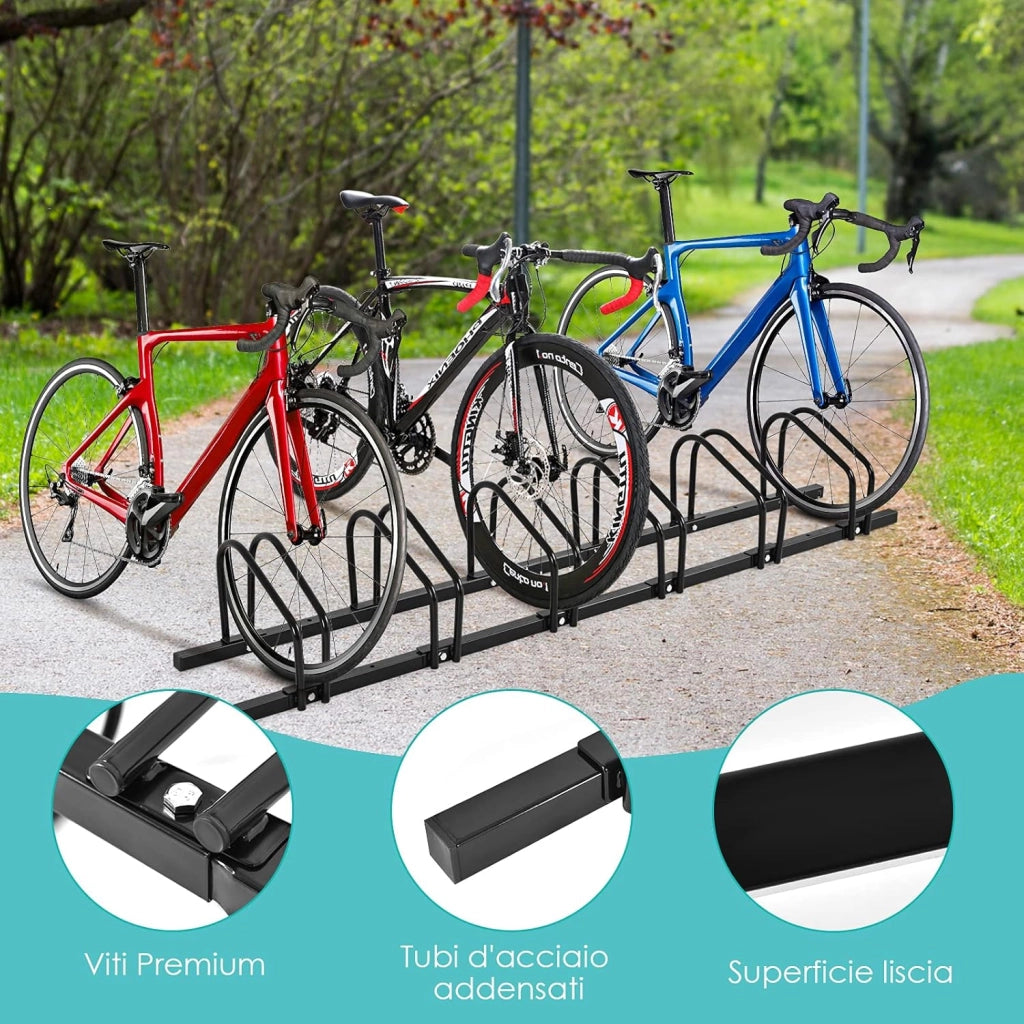 Rastrelliera per Biciclette, Portabiciclette Parcheggio Organizzatore per 4/5/6 Bici, Parcheggio per Biciclette, Telaio d'Acciaio (Nero, 6 Bici)