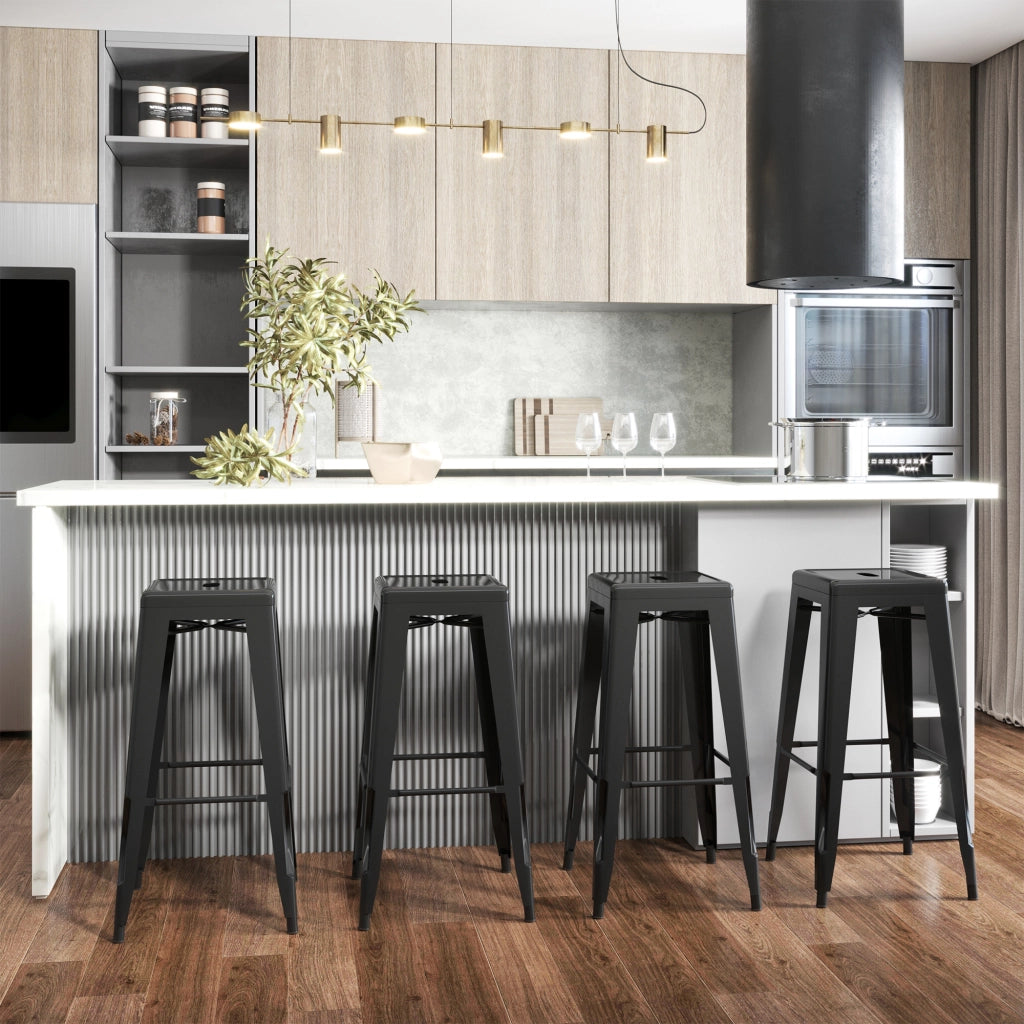 Set 4 Sgabelli da Bar ¨C zephmum ¨C Metallo, Nero, 43x43x76 cm