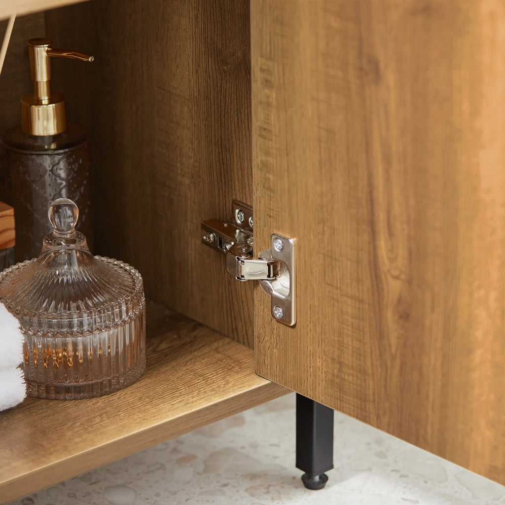 Mobiletto da Bagno Armadietto Sottolavabo da Bagno con 2 Ante a Terra in Legno BZR63-PF
