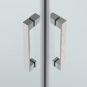 Box doccia angolare 110x120 cm apertura due porte soffietto H200 cm cristalli trasparente 6mm profilo satinato ELIO