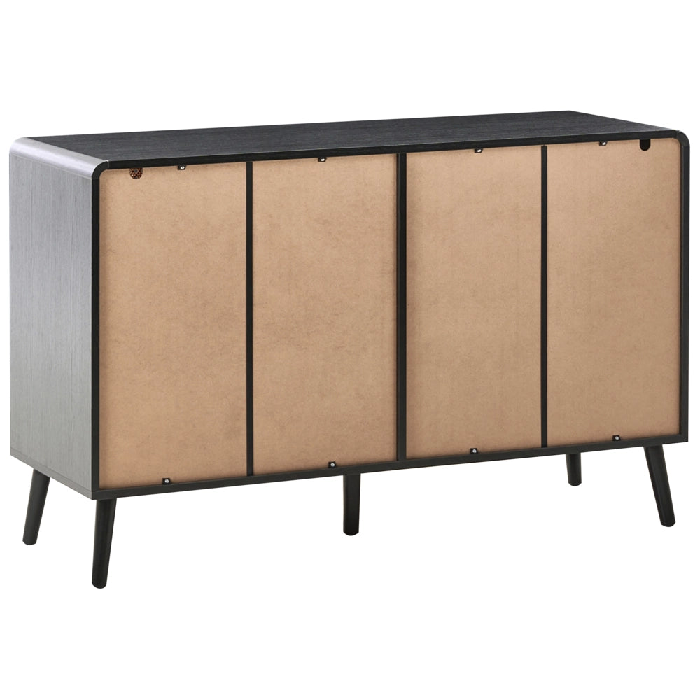 Cassettiera MDF 6 cassetti Gambe in legno Maniglie dorate Stile boho PE Rattan Nero
