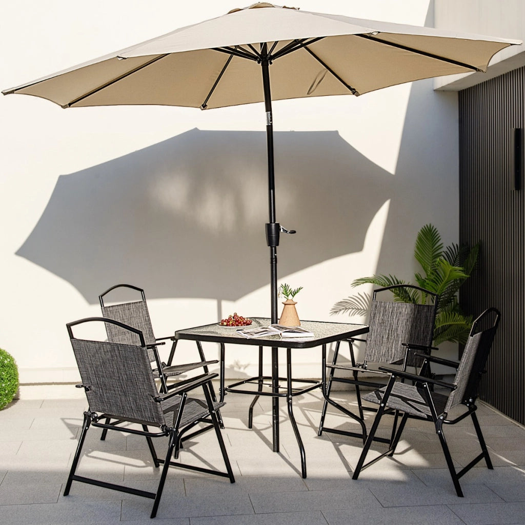 Set da pranzo per giardino per 4 persone, Set di sedie pieghevoli e tavolo da pranzo con foro ombrellone Grigio-Set mobili da esterno