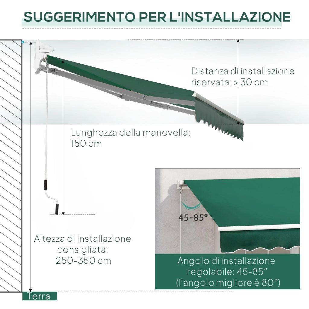 Tenda da Sole 3x2 m ¨C zephmum ¨C Verde, Alluminio, Acciaio, Poliestere