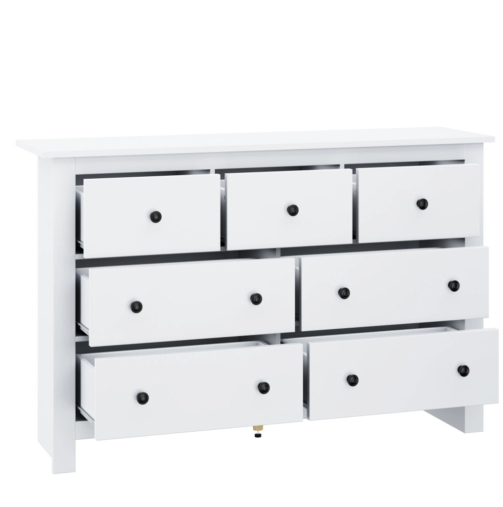 Credenza con 7 cassetti in stile classico francese; 152 cm; in pannello truciolare bianco