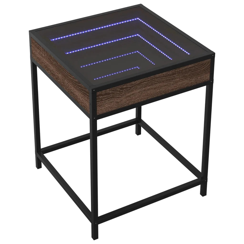 Comodino con LED Infinity-Tavolino da notte Rovere Marrone 40x40x51 cm 110625