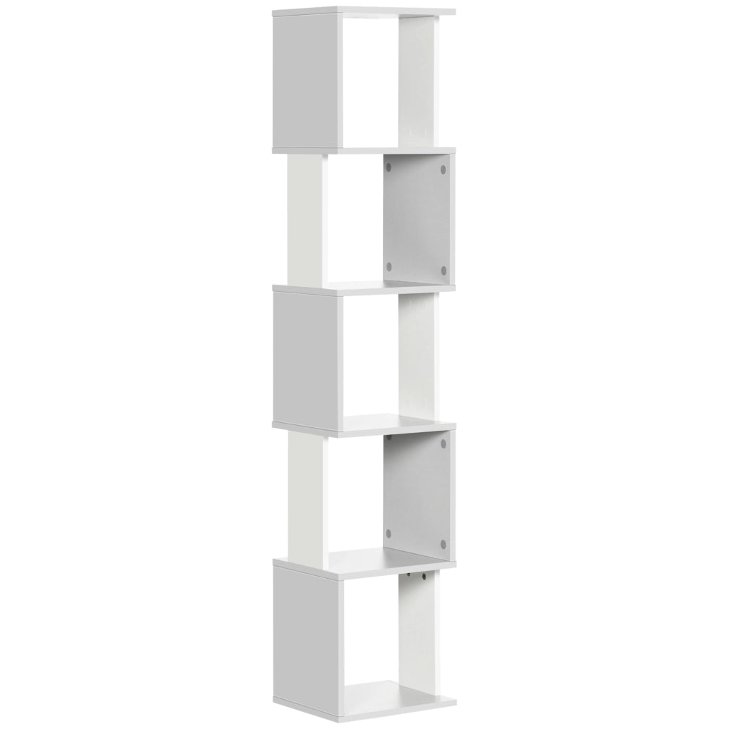Libreria a S con 5 Ripiani per Libri ¨C zephmum ¨C 33x28x161 cm Bianco Grigio