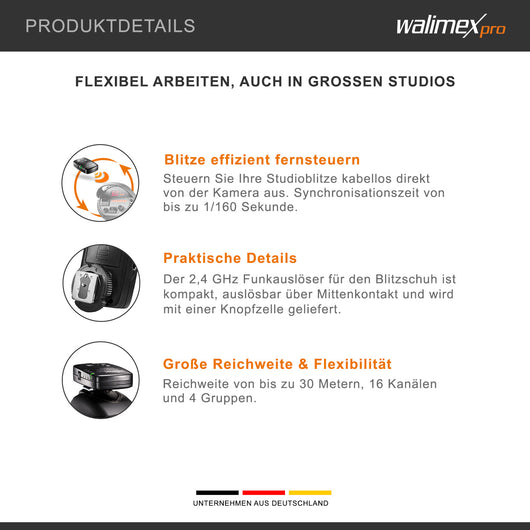 VE & VC & Newcomer Trigger flash fotografico - Radiocomando wireless fino a 30 m, con 16 canali, 4 gruppi, sincronizzazione 1/160 sec - per studi fotografici