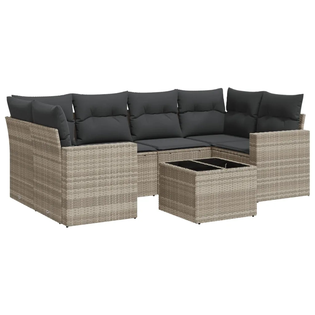 Set Divani da Giardino 7pz con Cuscini Grigio Chiaro Polyrattan