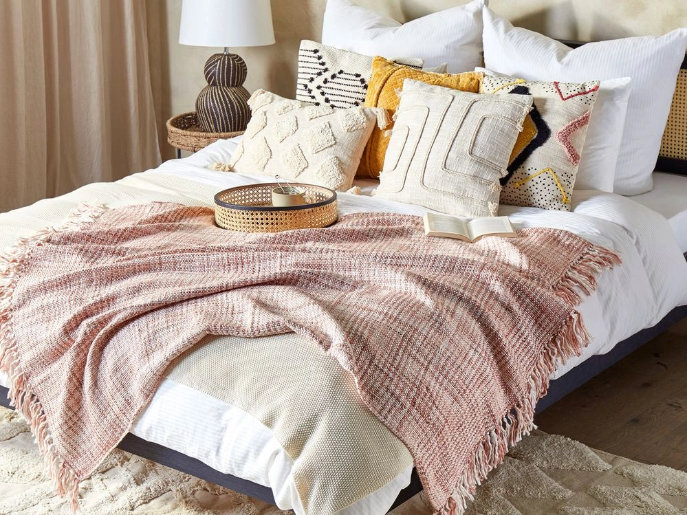 Coperta con frange fatta a mano 125 x 150 cm multicolore plaid copriletto camera da letto soggiorno
