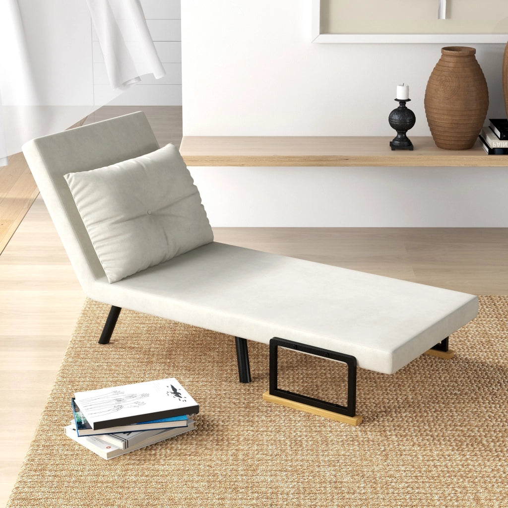 Poltrona letto singolo imbottita ¨C zephmum ¨C tessuto velluto crema con accoudoirs in legno