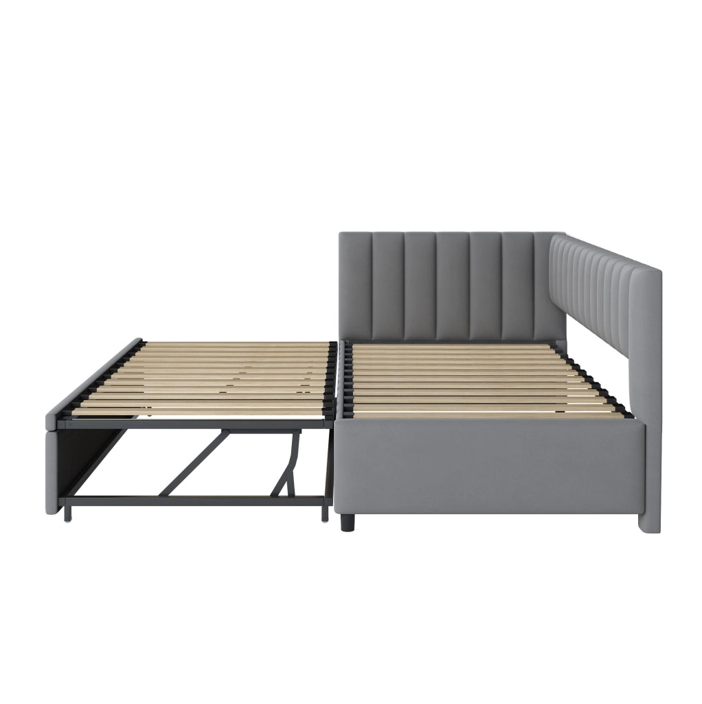 Divano letto a L estraibile 90 x 200 cm in velluto grigio