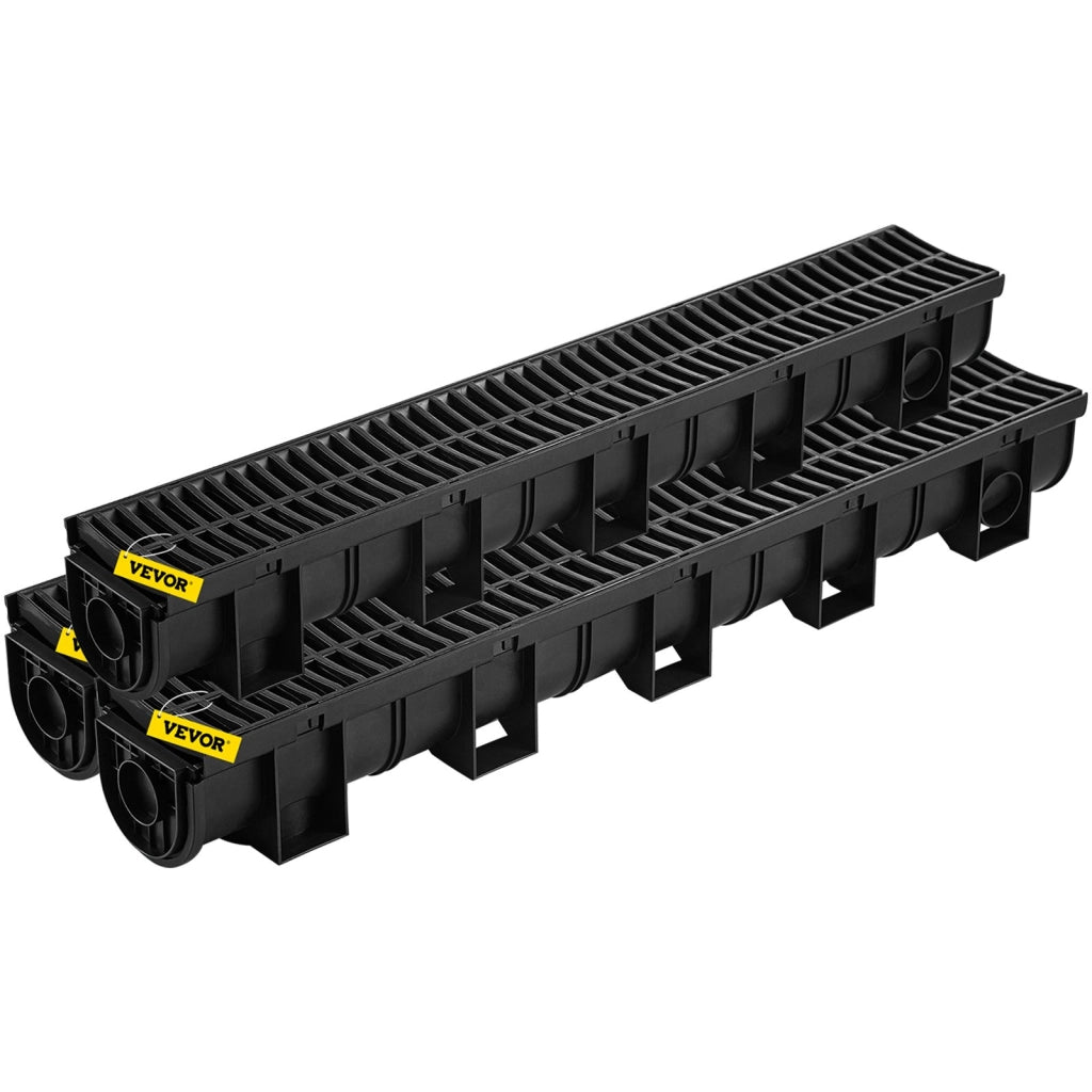 Per giardino e garage: sistema di drenaggio a trincea HDPE nero PSG100*100 15 x 13 x 100 cm, confezione da 3 con griglia rimovibile e 3 tappi