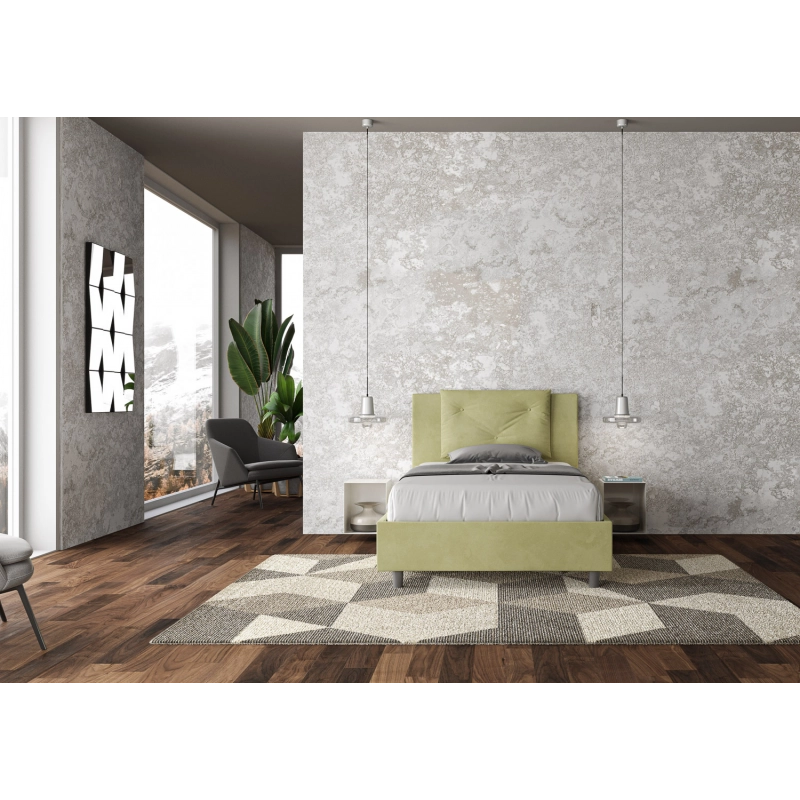 Letto imbottito 1 piazza e mezza 120x210 cm Appia - Con rete,Microfibra,Tè verde