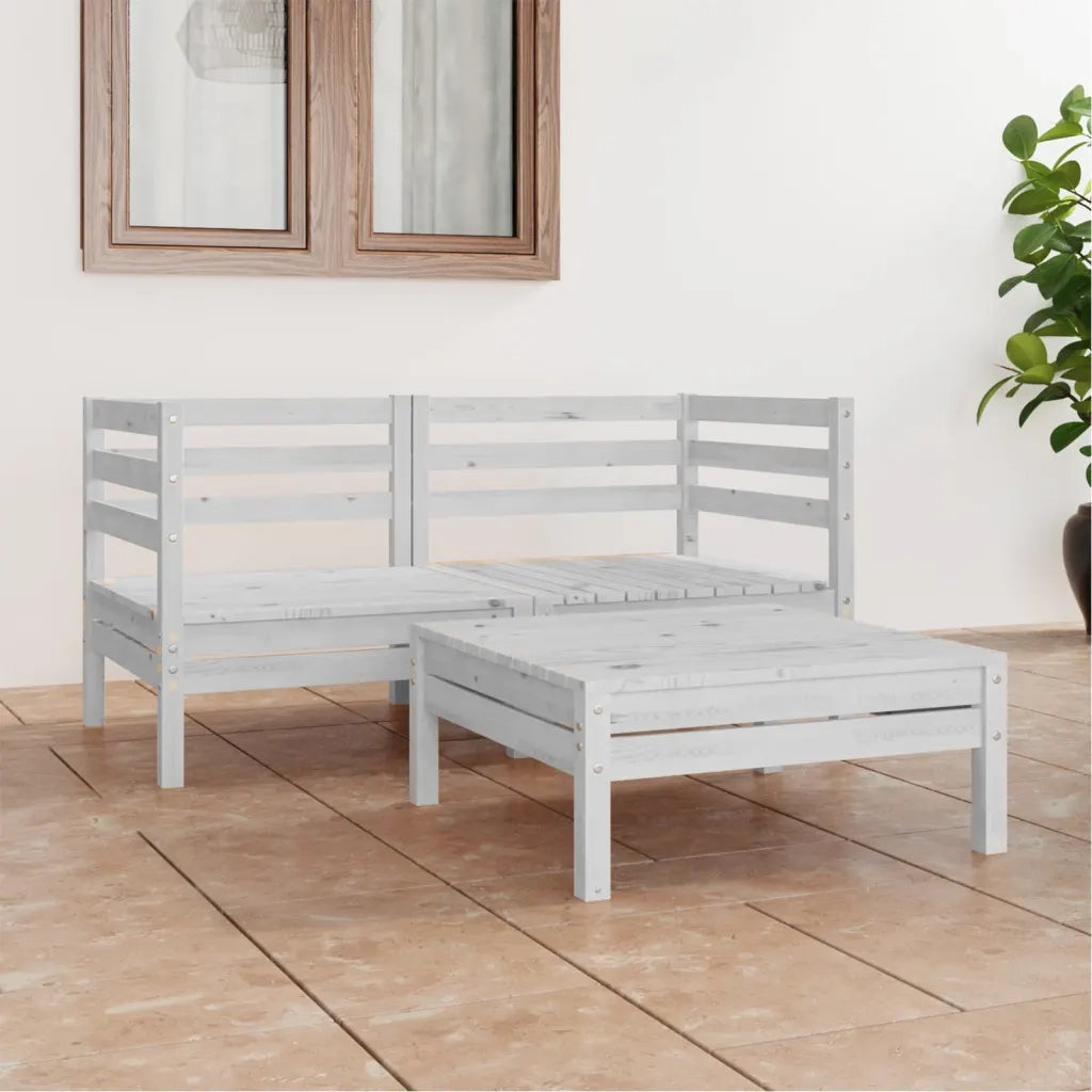 Set Divani da Giardino 3 pz | Set Salotto da Giardino Bianco in Legno Massello di Pino