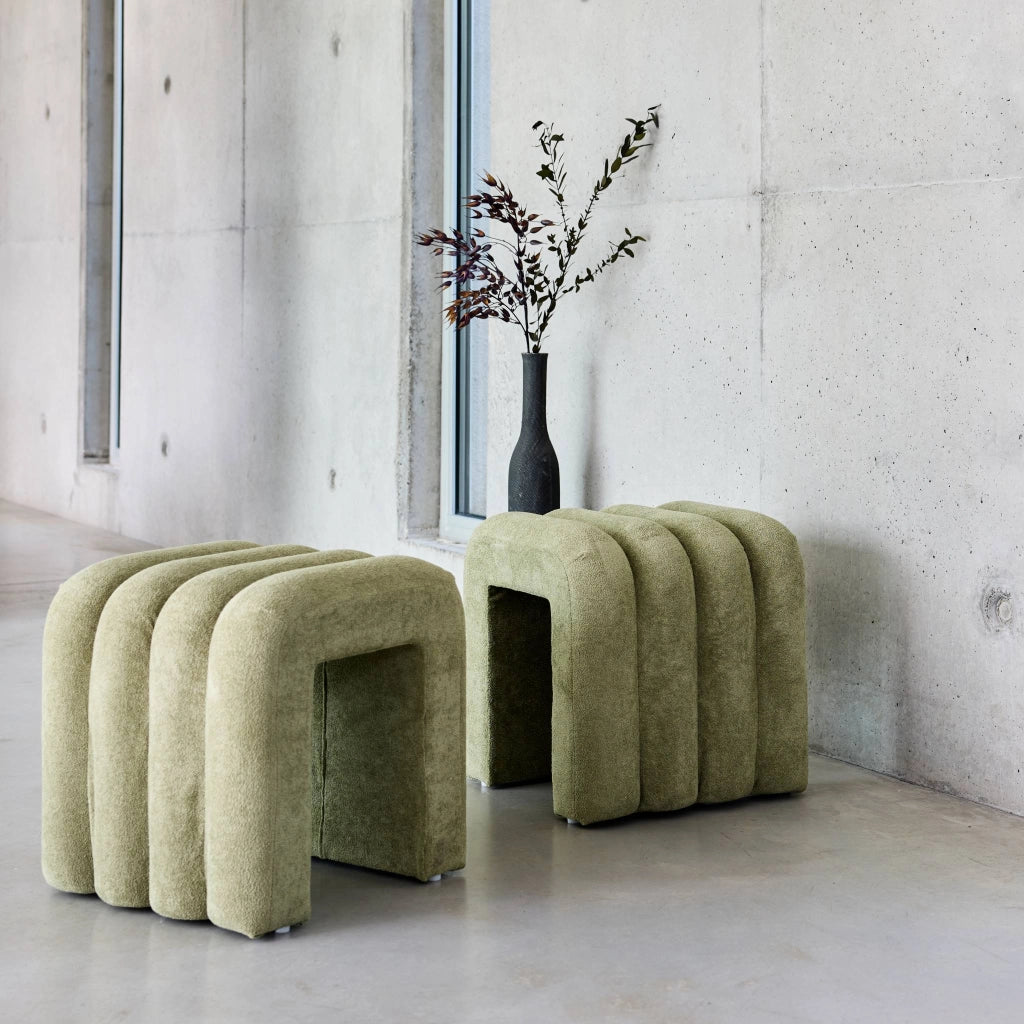 Set 2 pouf contemporanei in tessuto, verde