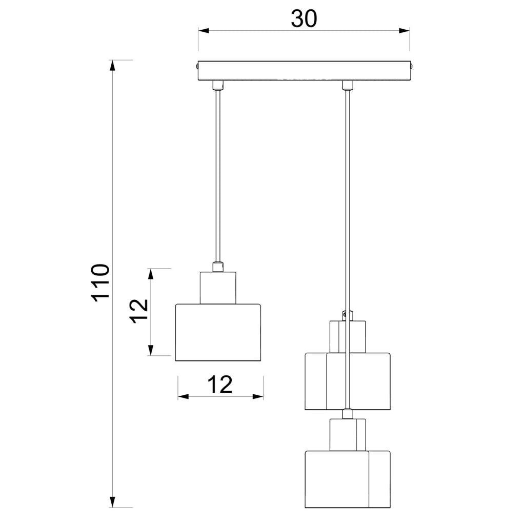 Lampada sospensione Parkla 3xE27 nera cilindrica