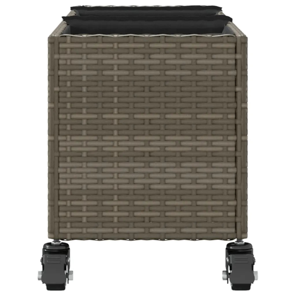 vidaXL Fioriera con Ruote e 3 Vasi Grigia 107x32x38 cm in Polyrattan