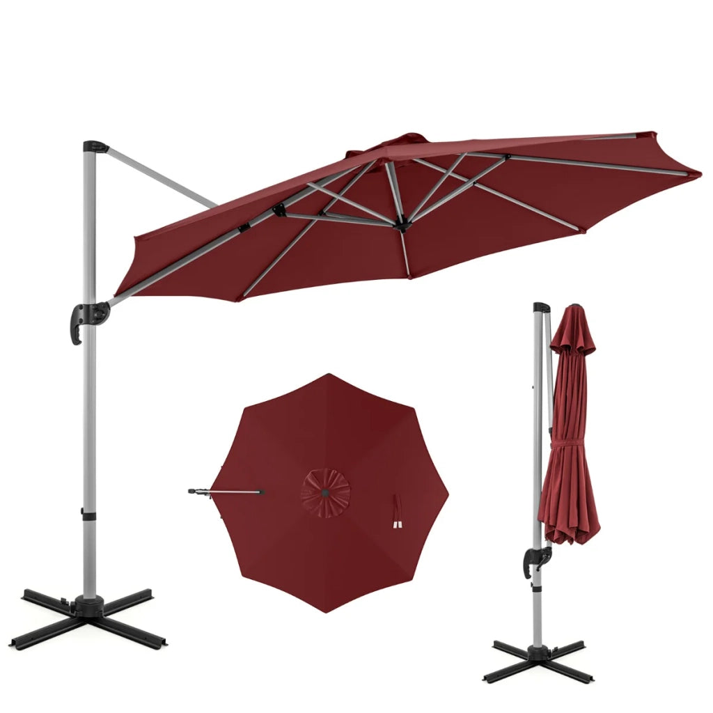 Ombrellone a braccio tondo 339 x 260 cm rotazione 360° inclinazione regolabile stile moderno poliestere rosso 20_0013022