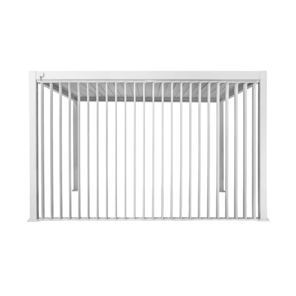 Pergola bioclimatica 3x4m in alluminio + pannello verticale 4m, bianco
