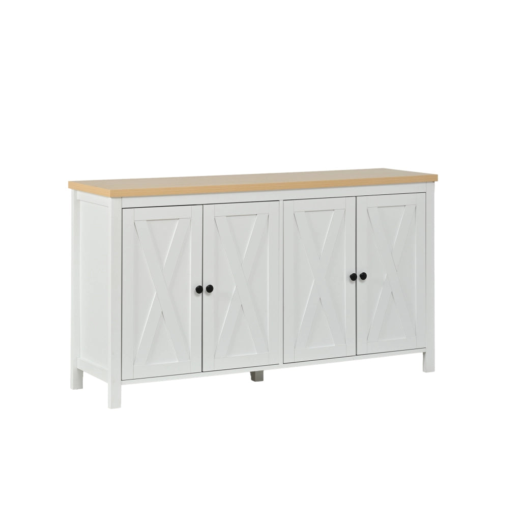 Credenza bianca 140x40x78 cm con 4 ante, 2 ripiani regolabili, struttura in MDF, portata 30 kg, stile moderno