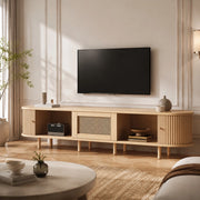 Mobile porta televisore moderno in MDF con dettagli effetto rattan