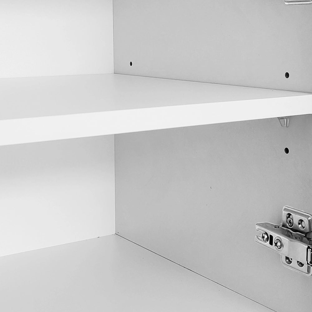 Mobile TV 175x38x56 cm; 4 ante push-to-open con ripiani regolabili; pannello truciolare bianco