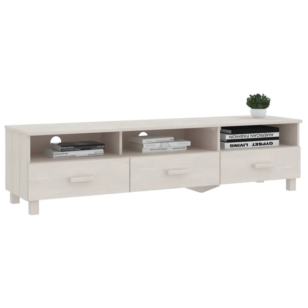 Mobile TV HAMAR Bianco 158x40x40 cm in Legno Massello di Pino 340473