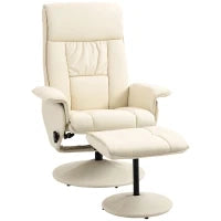 Poltrona Relax Reclinabile fino 135° con Seduta Girevole e Pouf Poggiapiedi, 78x84x110cm, Crema