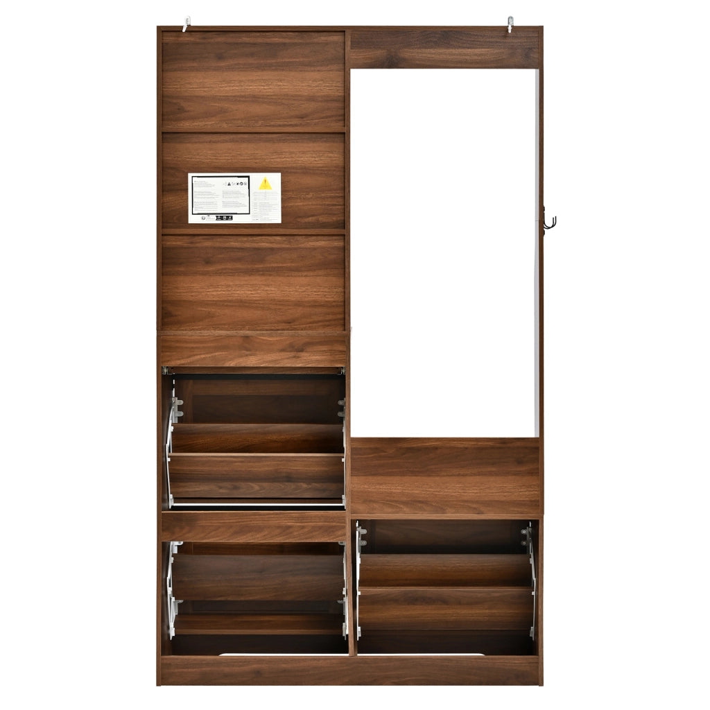 Mobili da ingresso con panca; 3 ribalte porta scarpe; cassetto; ganci e ripiani; in MDF; colore noce