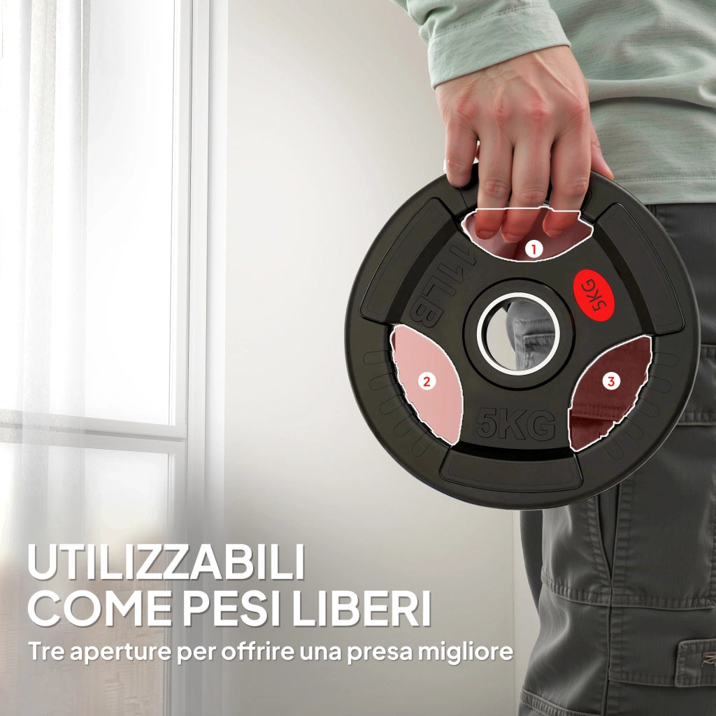 Set Dischi Pesi 2x5 kg ¨C zephmum ¨C Foro 5 cm, Impugnature 3, Acciaio Plastica Nero