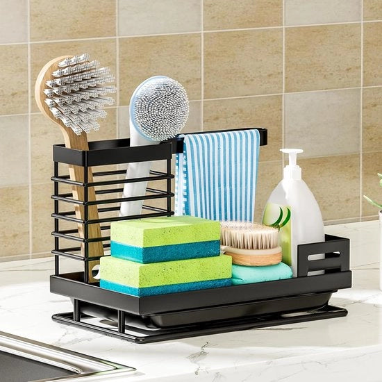 Organizzatore di Sciacquatura in Acciaio con Sostegno Magnetico e Filtro - Ospita Sponga, Asciugamano, Spazzola e Contenitore per Sapone