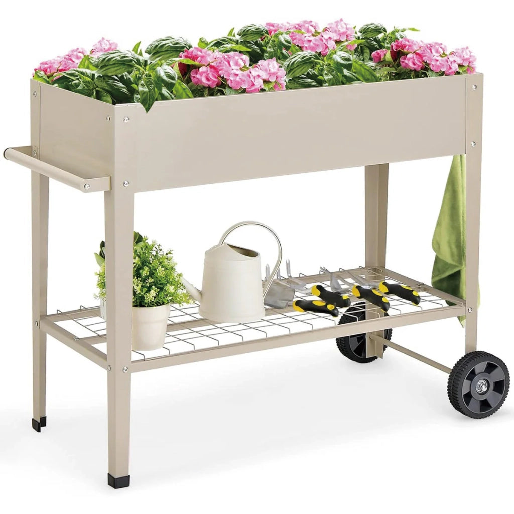Fioriera rialzata 95 x 40 x 80 cm con ripiano superiore capacità 65L metallo bianco 20_0018799