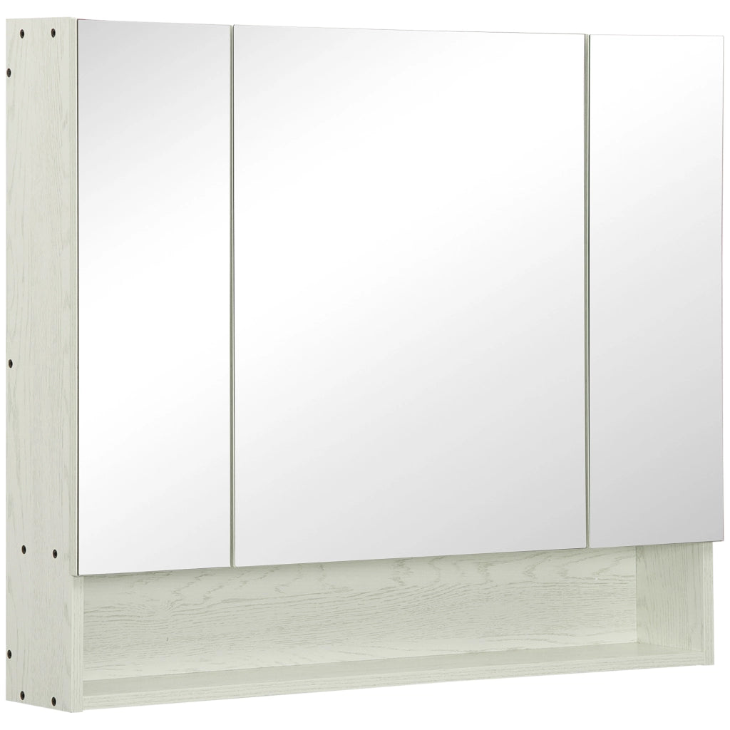 EasyComfort Armadietto Moderno da Bagno con Specchio a 4 Sezioni con Ripiani Regolabili, a Parete in Legno e Vetro, 90x15x75 cm, Grigio