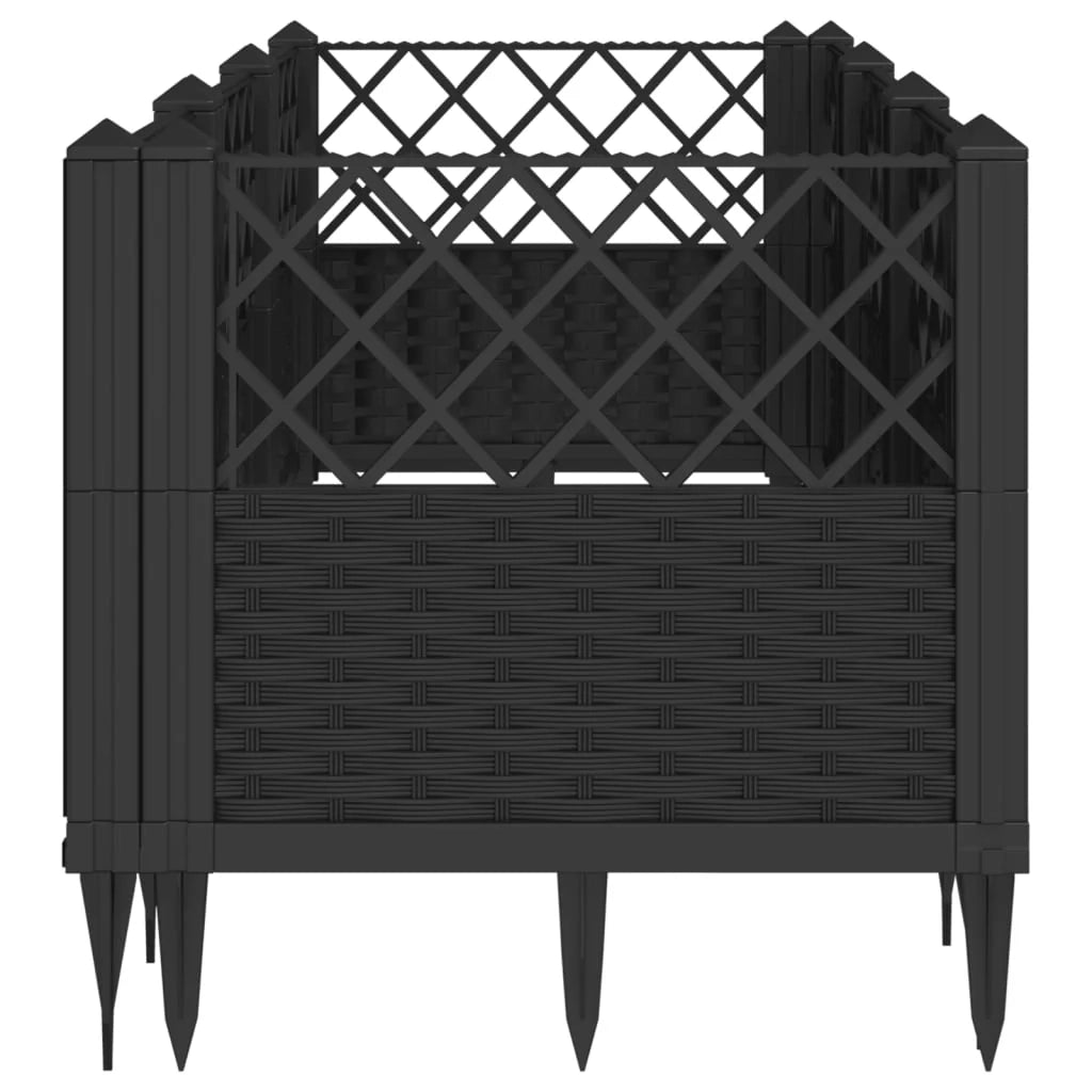 Fioriera rialzata per piante fiori patio giardino con picchetti 123,5 x 43,5 x 43,5 cm PP nero 02_0038184
