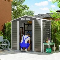 Casetta da Giardino in Metallo con Porte Scorrevoli e Lucchetto con Chiavi, 2.1x1.2x1.9m, Grigio Scuro