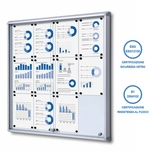 Bacheca con Ante Scorrevoli 94x98,2x5,9 cm in Alluminio Fondo Magnetico Silver
