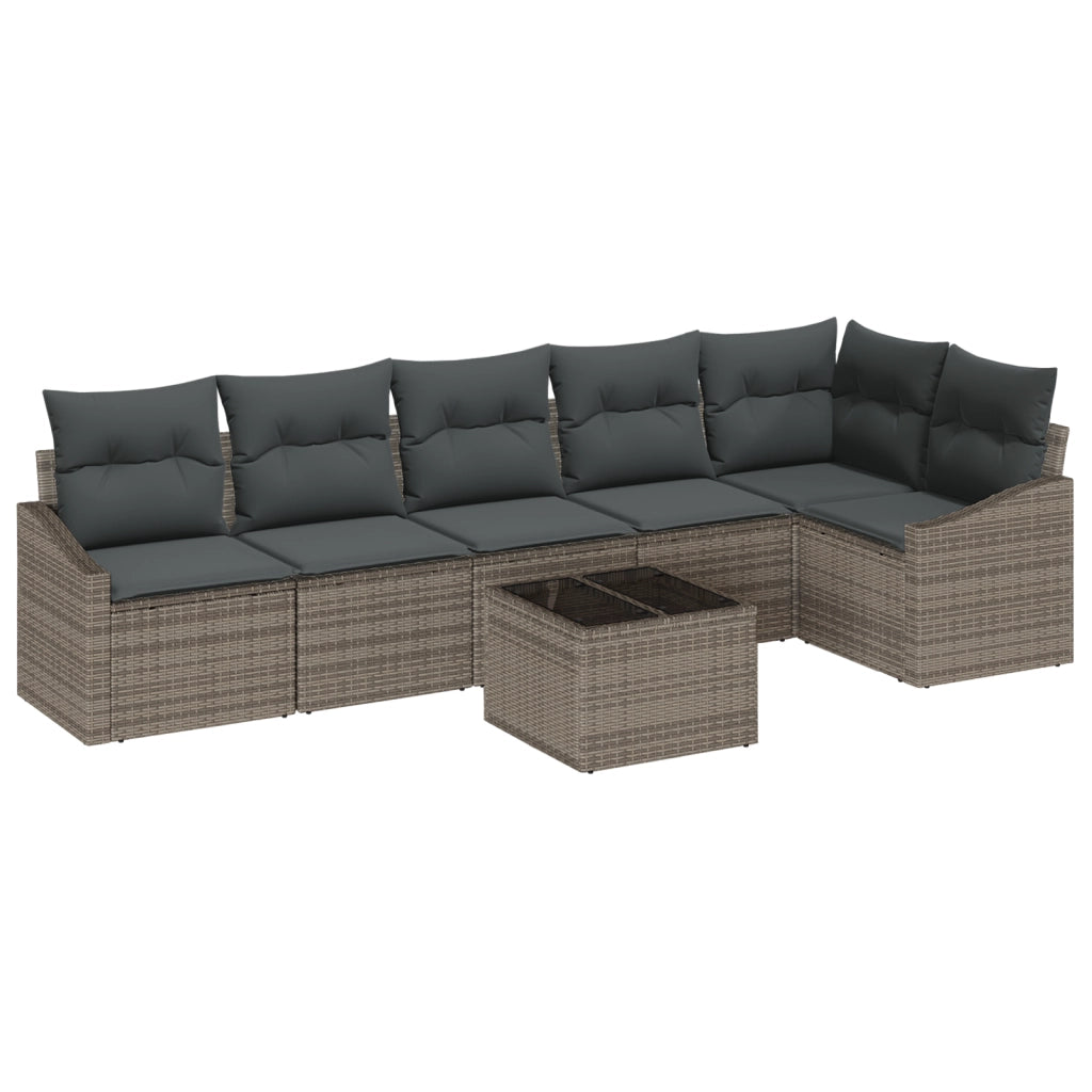 Set da Pranzo per Giardino a 6 Pezzi con Cuscini Nero Polyrattan