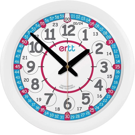 Cronografo per bambini - Orologio per la camera da letto dei bambini - Impara l'ora - Orologio per bambini con progetto di apprendimento dell'ora, quadrante 24 ore e luce notturna - Dimensioni 29 cm