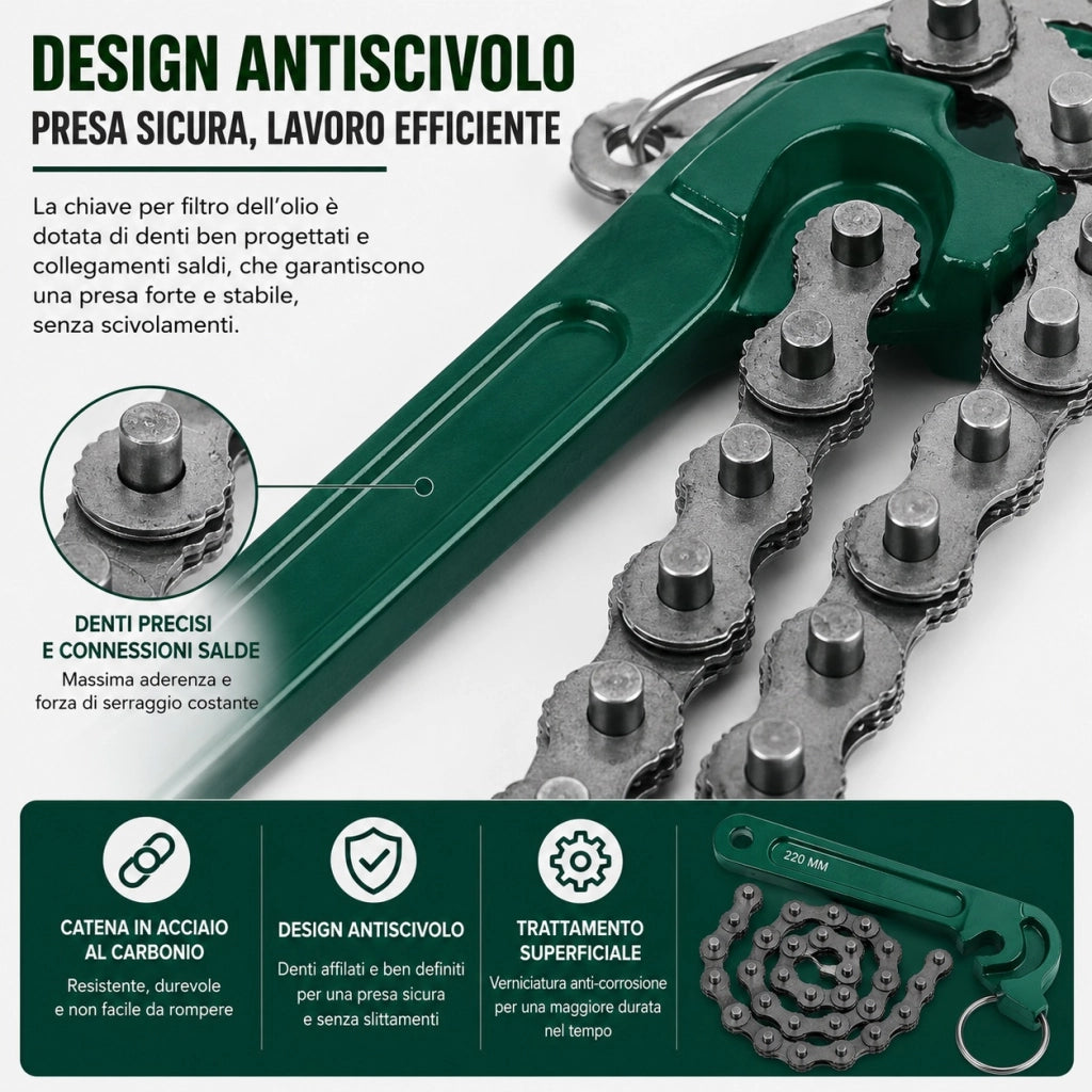 Chiave a Catena 9 Pollici per Filtro Olio Gasolio Auto e Moto Smontaggio 05041