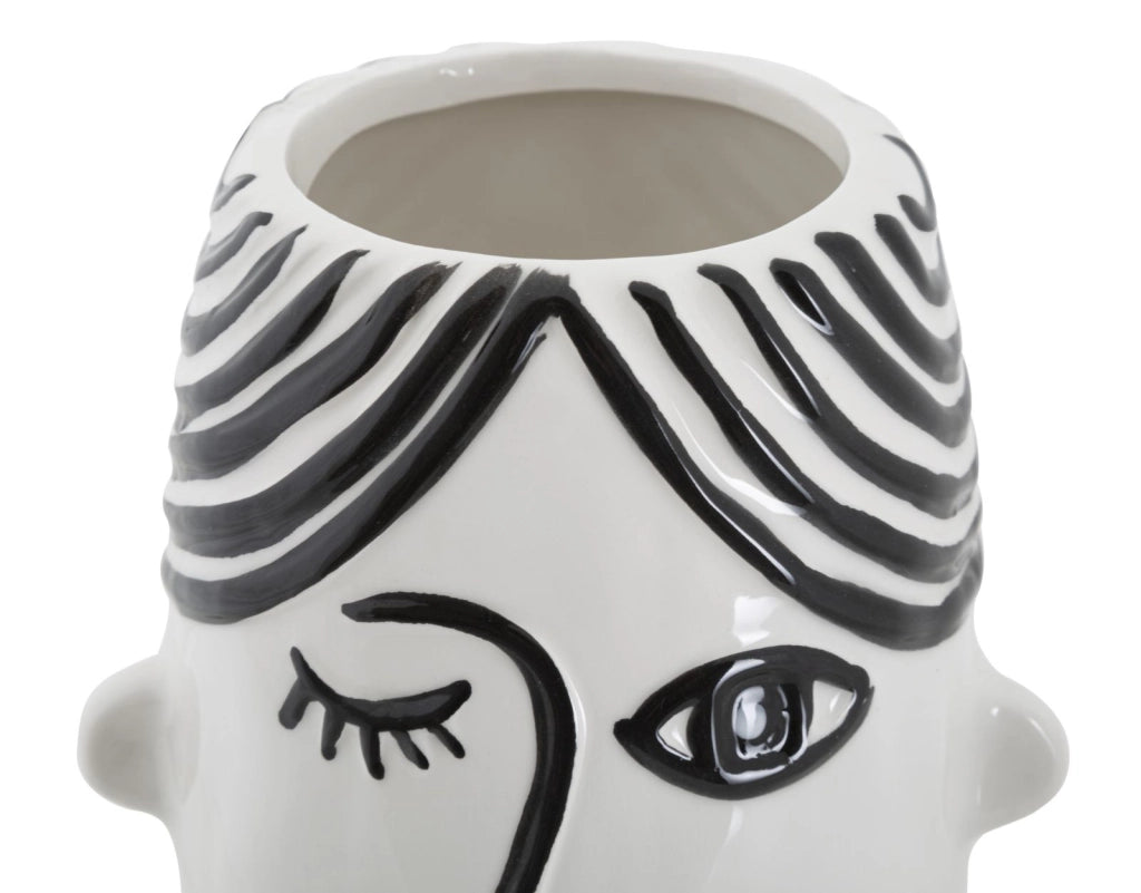 Vaso in porcellana bianco con disegno nero 13,2x11,8x26,3cm Face