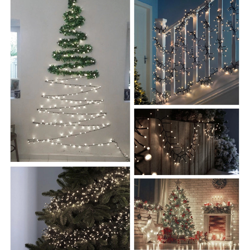 Catena luci di Natale 1000 led 31v con cavo verde e luce bianca calda 50mt