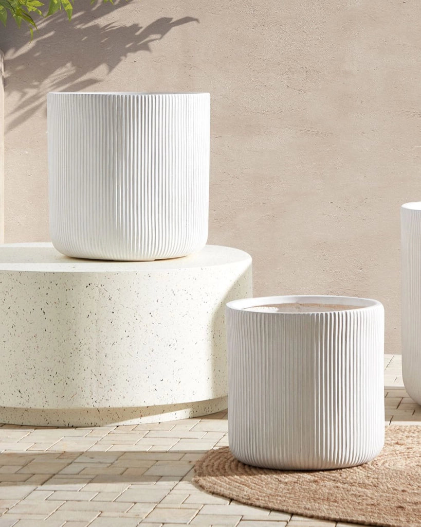Vaso da fiori per in fibra di argilla Bianco 37 x 37 x 37 cm giardino esterno terrazzo