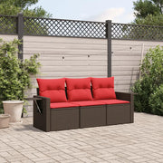 Set Divani da Giardino 3 pz con Cuscini Marrone in Polyrattan 3219863